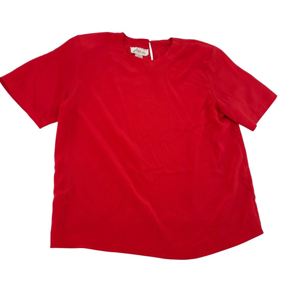 Fashion Attitudes Red Short Sleeve Textured Blouse Crew Neck Size 12 Vintage